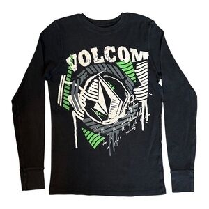 Vintage 2000s Volcom Thermal Graphic Print Long Sleeve Tee Black Men’s Medium